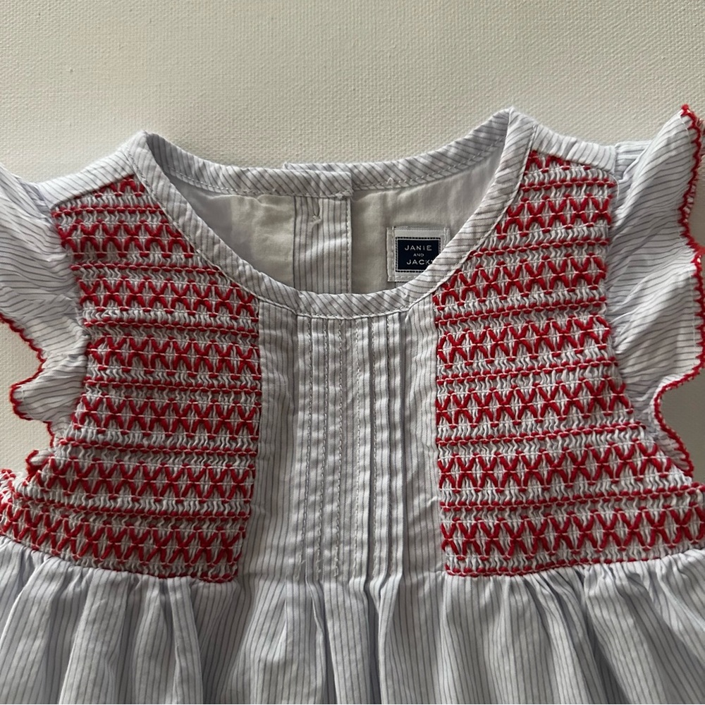Janie and Jack 3-6 Months Baby Girl Smocked Dress Blue Red - Picture 2 of 5